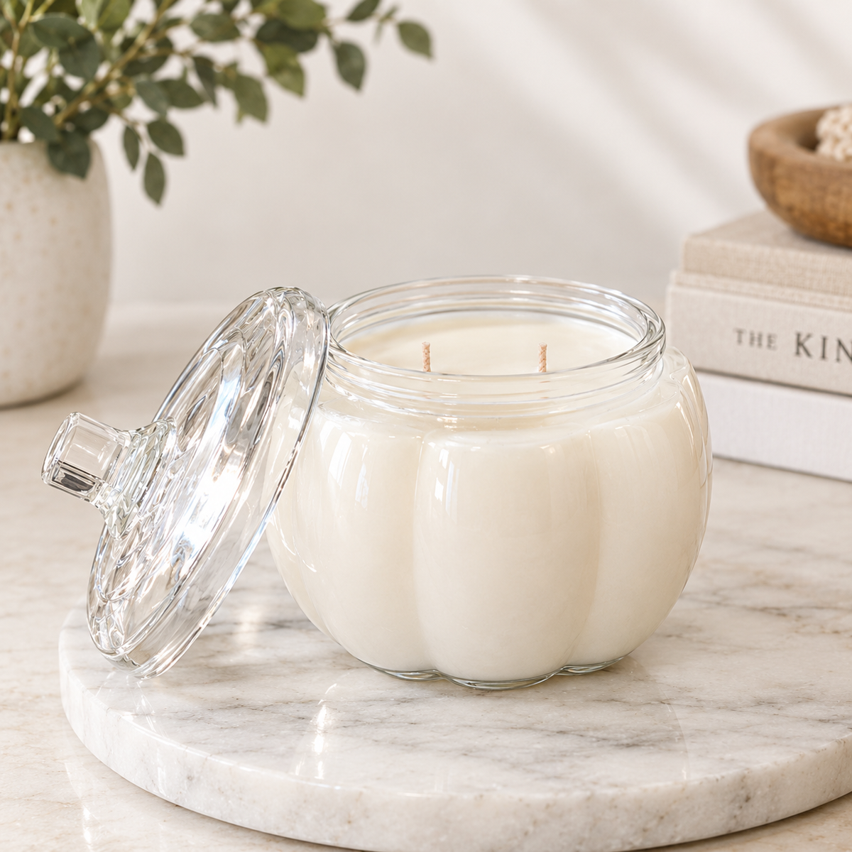 Frosted Juniper- 14 oz Clear Glass Pumpkin Soy Candle